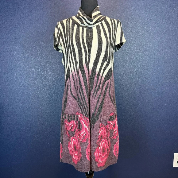 Papillon Dresses & Skirts - Papillon zebra print to floral print short sleeve sweater dress, size large